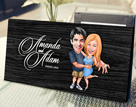 BK Gift Kişiye Özel Sevgililer Karikatürlü Antik Siyah (Ebony) Ahşap Tabela-14, Dekoratif Tabela, Rustik Ev Dekorasyonu, Duvar Dekoru