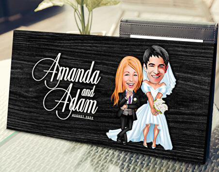 BK Gift Kişiye Özel Sevgililer Karikatürlü Antik Siyah (Ebony) Ahşap Tabela-16, Dekoratif Tabela, Rustik Ev Dekorasyonu, Duvar Dekoru