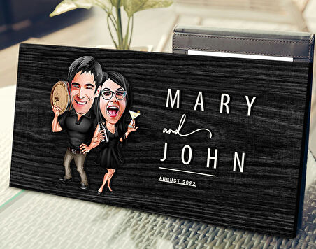 BK Gift Kişiye Özel Sevgililer Karikatürlü Antik Siyah (Ebony) Ahşap Tabela-18, Dekoratif Tabela, Rustik Ev Dekorasyonu, Duvar Dekoru