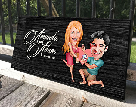 BK Gift Kişiye Özel Sevgililer Karikatürlü Antik Siyah (Ebony) Ahşap Tabela-19, Dekoratif Tabela, Rustik Ev Dekorasyonu, Duvar Dekoru