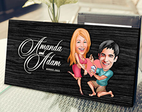 BK Gift Kişiye Özel Sevgililer Karikatürlü Antik Siyah (Ebony) Ahşap Tabela-19, Dekoratif Tabela, Rustik Ev Dekorasyonu, Duvar Dekoru