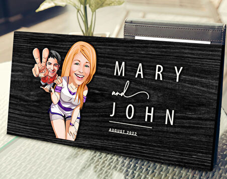 BK Gift Kişiye Özel Sevgililer Karikatürlü Antik Siyah (Ebony) Ahşap Tabela-30, Dekoratif Tabela, Rustik Ev Dekorasyonu, Duvar Dekoru