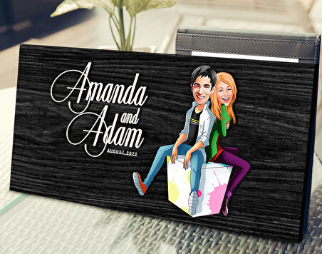 BK Gift Kişiye Özel Sevgililer Karikatürlü Antik Siyah (Ebony) Ahşap Tabela-35, Dekoratif Tabela, Rustik Ev Dekorasyonu, Duvar Dekoru