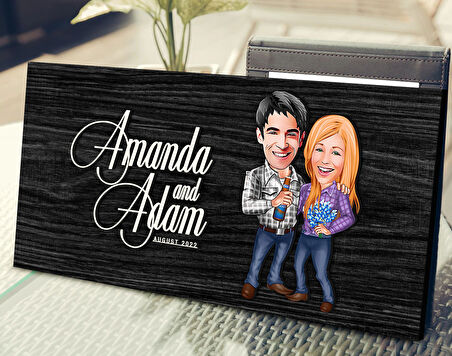 BK Gift Kişiye Özel Sevgililer Karikatürlü Antik Siyah (Ebony) Ahşap Tabela-50, Dekoratif Tabela, Rustik Ev Dekorasyonu, Duvar Dekoru