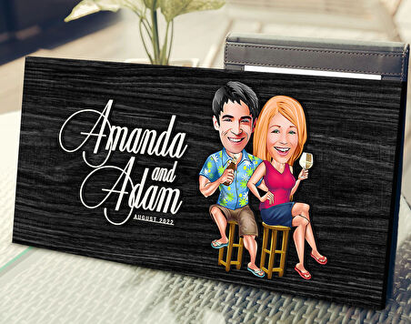 BK Gift Kişiye Özel Sevgililer Karikatürlü Antik Siyah (Ebony) Ahşap Tabela-51, Dekoratif Tabela, Rustik Ev Dekorasyonu, Duvar Dekoru