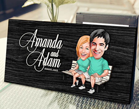 BK Gift Kişiye Özel Sevgililer Karikatürlü Antik Siyah (Ebony) Ahşap Tabela-55, Dekoratif Tabela, Rustik Ev Dekorasyonu, Duvar Dekoru