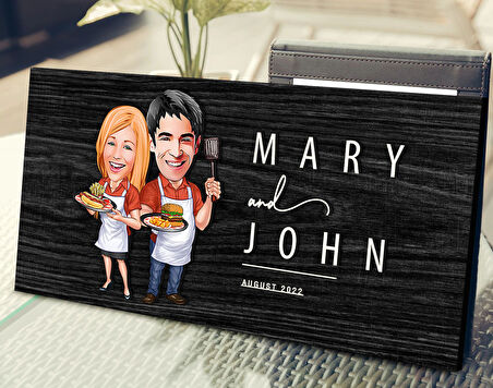 BK Gift Kişiye Özel Sevgililer Karikatürlü Antik Siyah (Ebony) Ahşap Tabela-57, Dekoratif Tabela, Rustik Ev Dekorasyonu, Duvar Dekoru