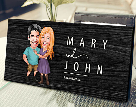 BK Gift Kişiye Özel Sevgililer Karikatürlü Antik Siyah (Ebony) Ahşap Tabela-80, Dekoratif Tabela, Rustik Ev Dekorasyonu, Duvar Dekoru