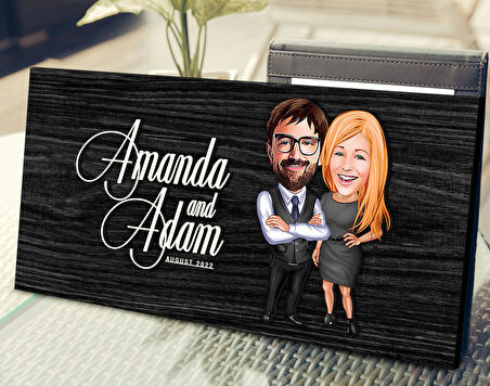 BK Gift Kişiye Özel Sevgililer Karikatürlü Antik Siyah (Ebony) Ahşap Tabela-100, Dekoratif Tabela, Rustik Ev Dekorasyonu, Duvar Dekoru