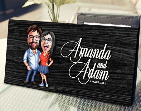 BK Gift Kişiye Özel Sevgililer Karikatürlü Antik Siyah (Ebony) Ahşap Tabela-105, Dekoratif Tabela, Rustik Ev Dekorasyonu, Duvar Dekoru