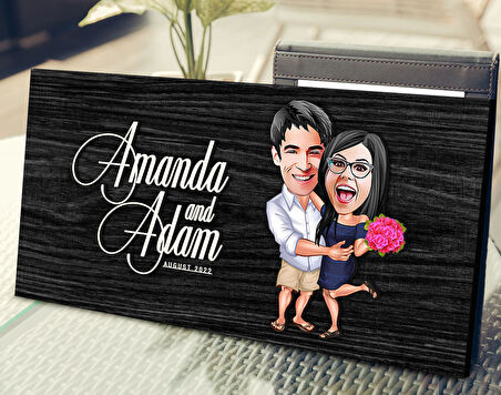 BK Gift Kişiye Özel Sevgililer Karikatürlü Antik Siyah (Ebony) Ahşap Tabela-108, Dekoratif Tabela, Rustik Ev Dekorasyonu, Duvar Dekoru