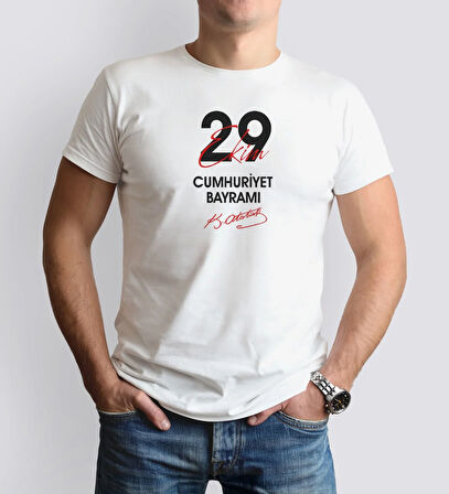 BK Gift 29 Ekim Tasarımlı Erkek Beyaz T-shirt-4, Arkadaşa Hediye, 29 Ekim Hediyesi Hediyesi, Trend Tişört, 100.Yıl Hediyesi