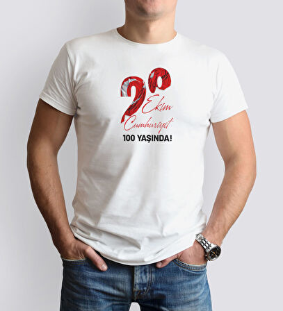 BK Gift 29 Ekim Tasarımlı Erkek Beyaz T-shirt-8, Arkadaşa Hediye, 29 Ekim Hediyesi Hediyesi, Trend Tişört, 100.Yıl Hediyesi