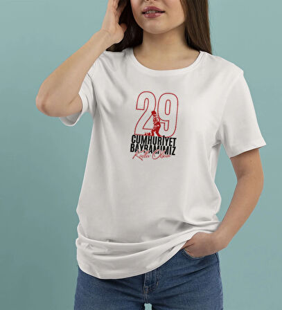 BK Gift 29 Ekim Tasarımlı Kadın Beyaz T-shirt-5, Arkadaşa Hediye, 29 Ekim Hediyesi Hediyesi, Trend Tişört, 100.Yıl Hediyesi