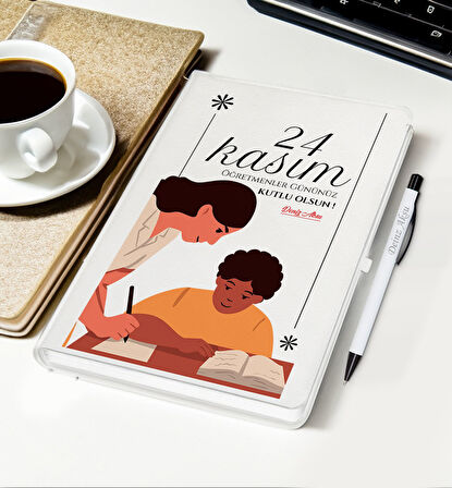 BK Gift Kişiye Özel İsimli Öğretmenler Günü Tasarımlı Beyaz Defter, Tükenmez Kalem, Kupa ve Bardak A
