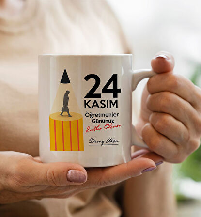 BK Gift Kişiye Özel İsimli Öğretmenler Günü Tasarımlı Beyaz Defter, Tükenmez Kalem, Kupa ve Bardak A