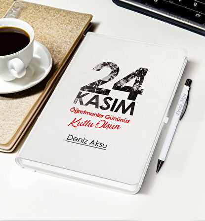 BK Gift Kişiye Özel İsimli Öğretmenler Günü Tasarımlı Beyaz Defter, Tükenmez Kalem, Kupa ve Bardak A