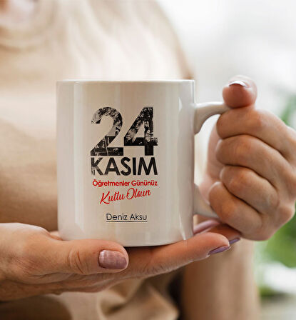 BK Gift Kişiye Özel İsimli Öğretmenler Günü Tasarımlı Beyaz Defter, Tükenmez Kalem, Kupa ve Bardak A