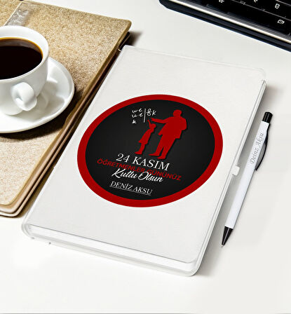 BK Gift Kişiye Özel İsimli Öğretmenler Günü Tasarımlı Beyaz Defter, Tükenmez Kalem, Kupa ve Bardak A