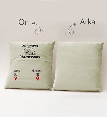 BK Gift Eğlenceli Tasarımlı Organizer Kumanda ve Atıştırmalık Cepli Krem Kırlent Yastık- 5, Ev Dekor