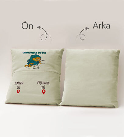 BK Gift Eğlenceli Tasarımlı Organizer Kumanda ve Atıştırmalık Cepli Krem Kırlent Yastık- 6, Ev Dekor