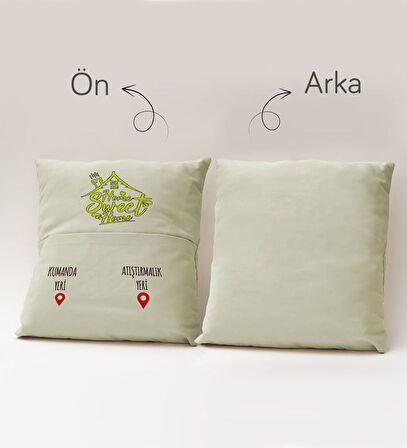 BK Gift Eğlenceli Tasarımlı Organizer Kumanda ve Atıştırmalık Cepli Krem Kırlent Yastık- 8, Ev Dekor