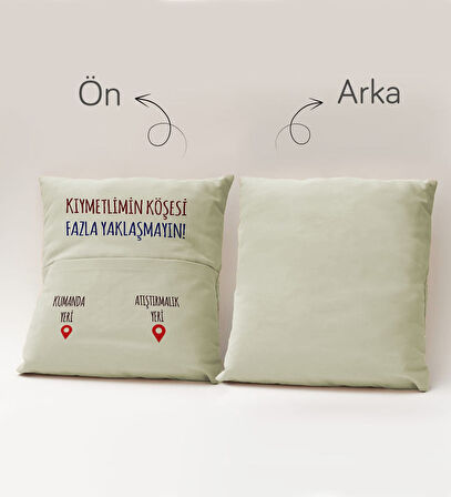 BK Gift Eğlenceli Tasarımlı Organizer Kumanda ve Atıştırmalık Cepli Krem Kırlent Yastık- 10, Ev Deko