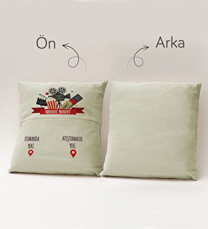 BK Gift Eğlenceli Tasarımlı Organizer Kumanda ve Atıştırmalık Cepli Krem Kırlent Yastık- 12, Ev Deko