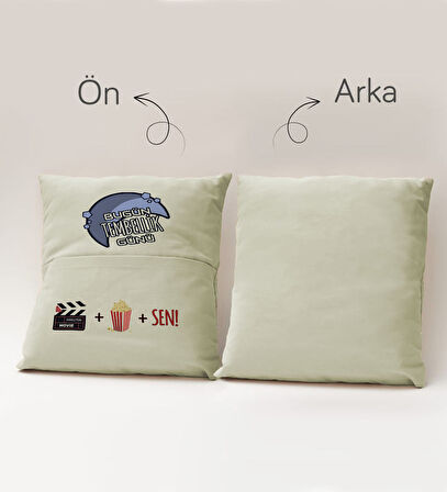 BK Gift Eğlenceli Tasarımlı Organizer Kumanda ve Atıştırmalık Cepli Krem Kırlent Yastık- 13, Ev Deko