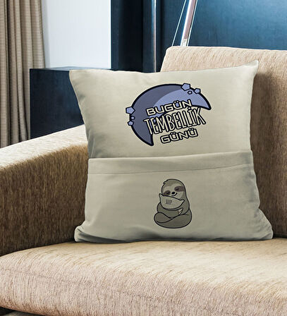 BK Gift Eğlenceli Tasarımlı Organizer Kumanda ve Atıştırmalık Cepli Krem Kırlent Yastık- 14, Ev Deko