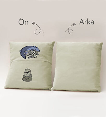 BK Gift Eğlenceli Tasarımlı Organizer Kumanda ve Atıştırmalık Cepli Krem Kırlent Yastık- 14, Ev Deko