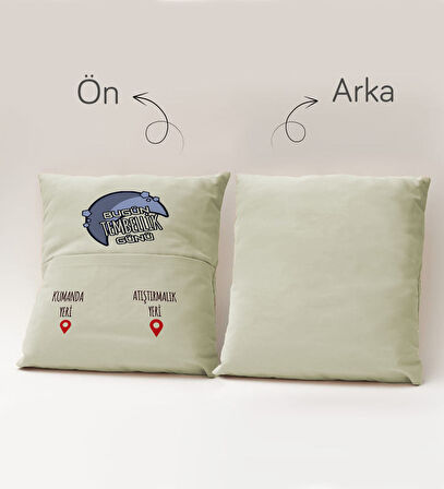 BK Gift Eğlenceli Tasarımlı Organizer Kumanda ve Atıştırmalık Cepli Krem Kırlent Yastık- 15, Ev Deko