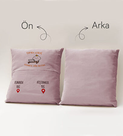 BK Gift Eğlenceli Tasarımlı Organizer Kumanda ve Atıştırmalık Cepli Pembe Kırlent Yastık- 1, Ev Deko