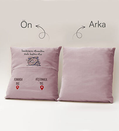 BK Gift Eğlenceli Tasarımlı Organizer Kumanda ve Atıştırmalık Cepli Pembe Kırlent Yastık- 4, Ev Deko