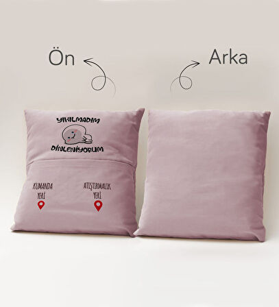BK Gift Eğlenceli Tasarımlı Organizer Kumanda ve Atıştırmalık Cepli Pembe Kırlent Yastık- 5, Ev Deko