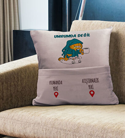 BK Gift Eğlenceli Tasarımlı Organizer Kumanda ve Atıştırmalık Cepli Pembe Kırlent Yastık- 6, Ev Deko