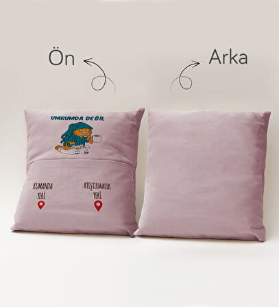 BK Gift Eğlenceli Tasarımlı Organizer Kumanda ve Atıştırmalık Cepli Pembe Kırlent Yastık- 6, Ev Deko