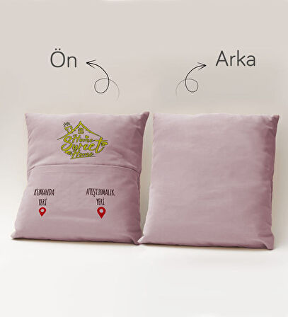 BK Gift Eğlenceli Tasarımlı Organizer Kumanda ve Atıştırmalık Cepli Pembe Kırlent Yastık- 7, Ev Deko