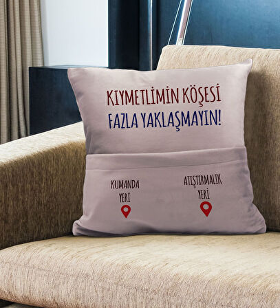 BK Gift Eğlenceli Tasarımlı Organizer Kumanda ve Atıştırmalık Cepli Pembe Kırlent Yastık- 10, Ev Dek
