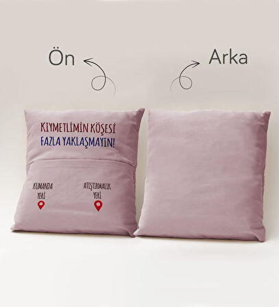 BK Gift Eğlenceli Tasarımlı Organizer Kumanda ve Atıştırmalık Cepli Pembe Kırlent Yastık- 10, Ev Dek