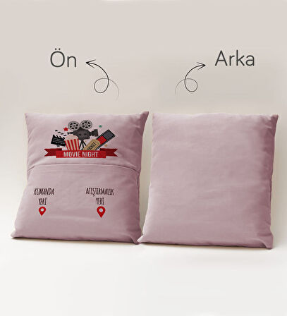 BK Gift Eğlenceli Tasarımlı Organizer Kumanda ve Atıştırmalık Cepli Pembe Kırlent Yastık- 12, Ev Dek