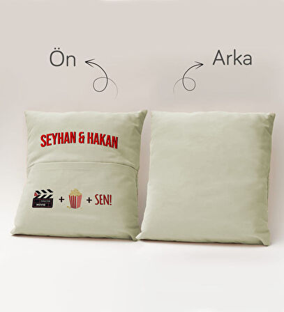 BK Gift Kişiye Özel Tasarımlı Organizer Kumanda ve Atıştırmalık Cepli Krem Kırlent Yastık- 1, Ev Dek