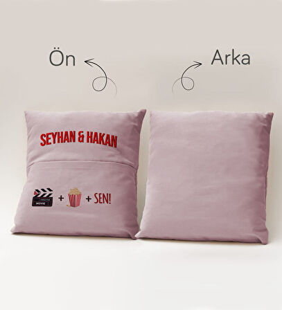 BK Gift Kişiye Özel Tasarımlı Organizer Kumanda ve Atıştırmalık Cepli Pembe Kırlent Yastık- 1, Ev De