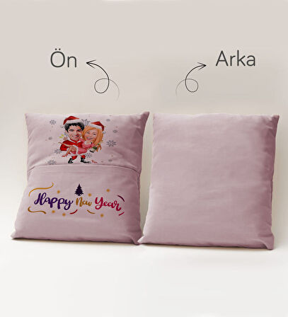 BK Gift Kişiye Özel Yılbaşı Karikatür Tasarımlı Organizer Kumanda ve Atıştırmalık Cepli Pembe Kırlen