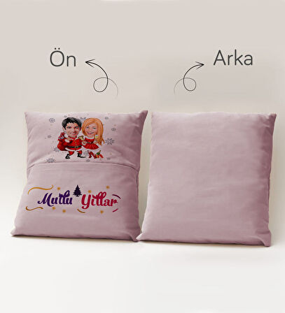 BK Gift Kişiye Özel Yılbaşı Karikatür Tasarımlı Organizer Kumanda ve Atıştırmalık Cepli Pembe Kırlen