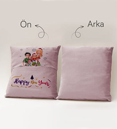 BK Gift Kişiye Özel Yılbaşı Karikatür Tasarımlı Organizer Kumanda ve Atıştırmalık Cepli Pembe Kırlen