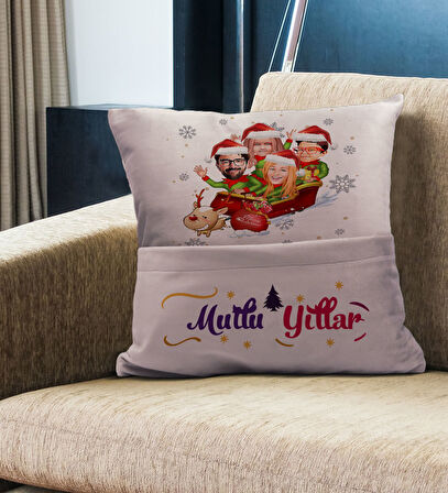 BK Gift Kişiye Özel Yılbaşı Karikatür Tasarımlı Organizer Kumanda ve Atıştırmalık Cepli Pembe Kırlen