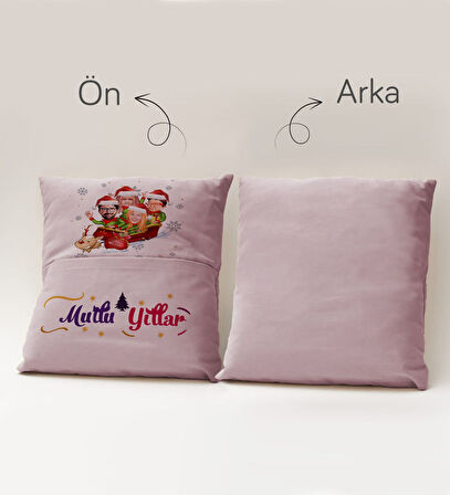 BK Gift Kişiye Özel Yılbaşı Karikatür Tasarımlı Organizer Kumanda ve Atıştırmalık Cepli Pembe Kırlen