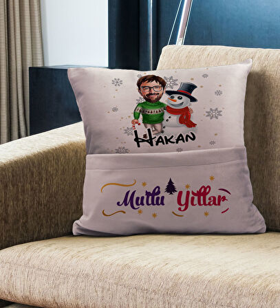 BK Gift Kişiye Özel Yılbaşı Karikatür Tasarımlı Organizer Kumanda ve Atıştırmalık Cepli Pembe Kırlen