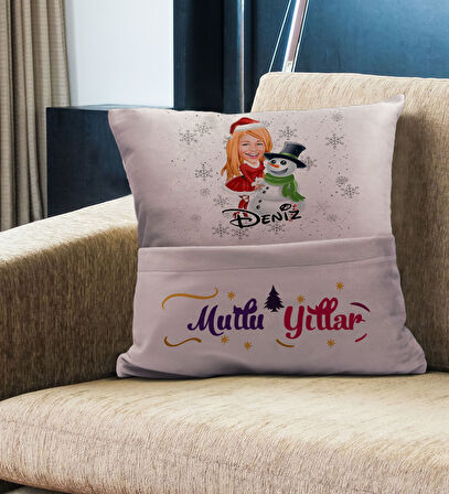 BK Gift Kişiye Özel Yılbaşı Karikatür Tasarımlı Organizer Kumanda ve Atıştırmalık Cepli Pembe Kırlen